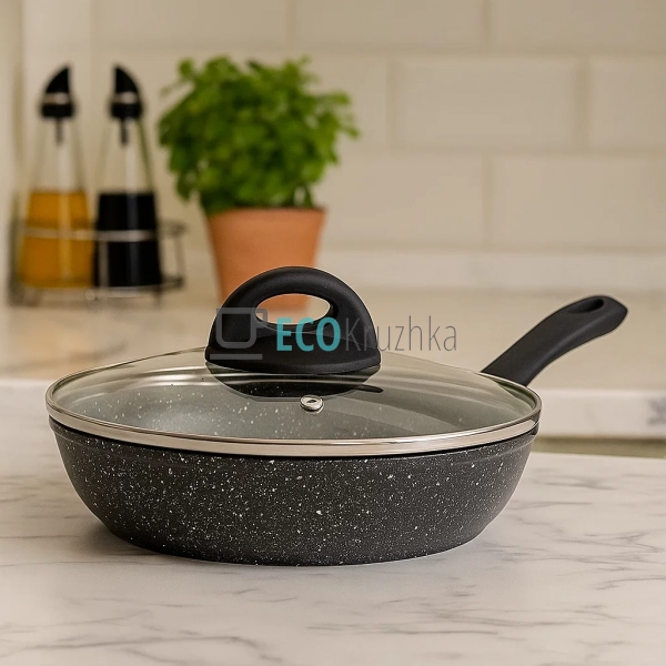 Сковорідка 28 см з кришкою та Мраморним покриттям EB-3430