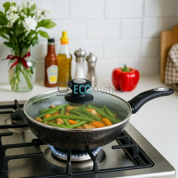 Сковорода 20 см з кришкою та мармуровим покриттям Edenbe ... Сковорода 20 см з кришкою та мармуровим покриттям Edenbe ...