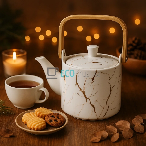 Порцеляновий чайник з бамбуковою ручкою "Мармурова розкі ...