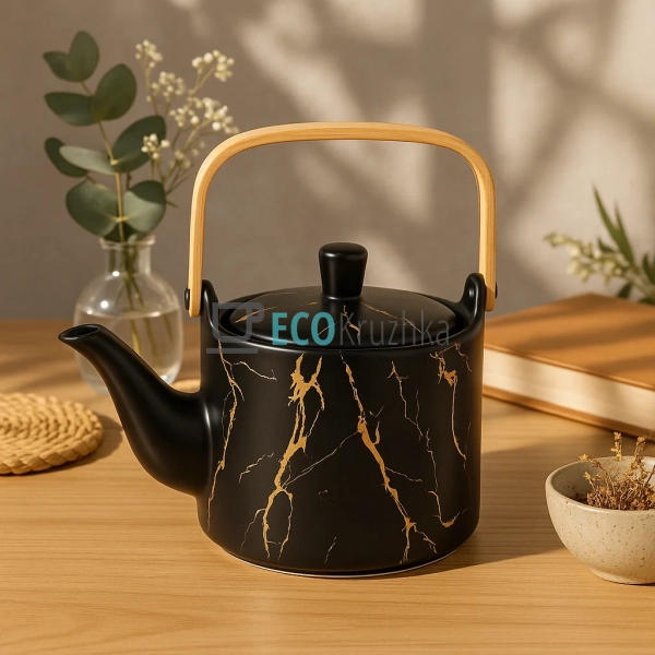 Порцеляновий чайник з бамбуковою ручкою "Мармурова розкі ...