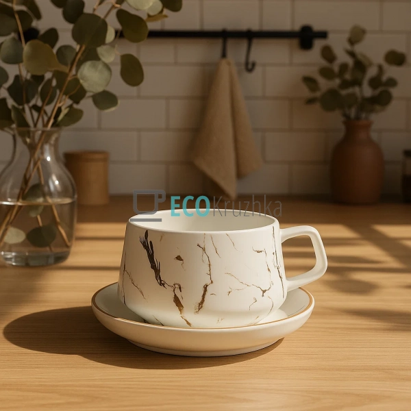 Чайний набір "Мармурова розкіш" — чашка з порцеляновим б ... Чайний набір "Мармурова розкіш" — чашка з порцеляновим б ...