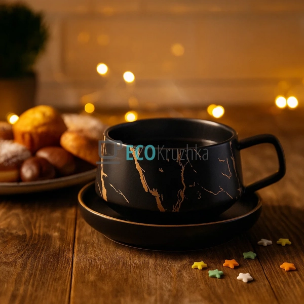 Чайний набір "Мармурова розкіш" — чашка з порцеляновим б ... Чайний набір "Мармурова розкіш" — чашка з порцеляновим б ...