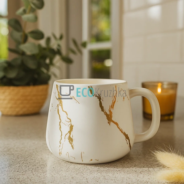 Кухоль порцеляновий Мармурова Розкіш, 450мл, Білий із зо ... Кухоль порцеляновий Мармурова Розкіш, 450мл, Білий із зо ...