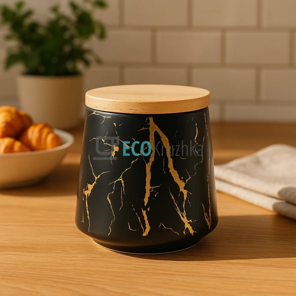 Порцелянова банка 520 мл з бамбуковою кришкою "Мармурова ...