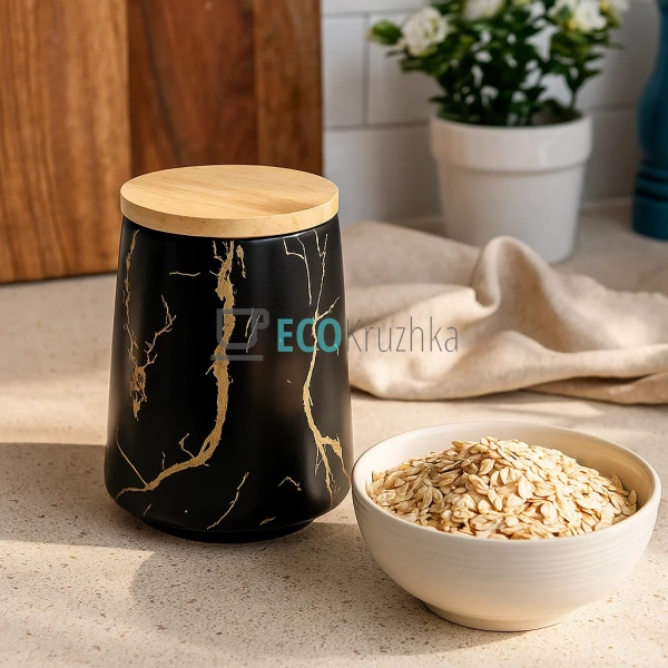Порцелянова банка 720 мл з бамбуковою кришкою "Мармурова ...