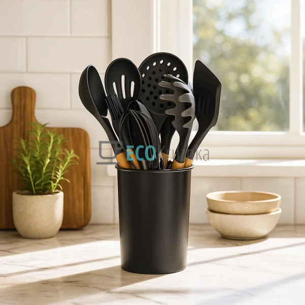 Набір кухонного приладдя 11 предметів з силікон бамбуков ...