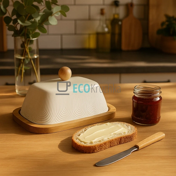 Маслянка керамічна на бамбуковій підставці 20.8 х 7 см P ...