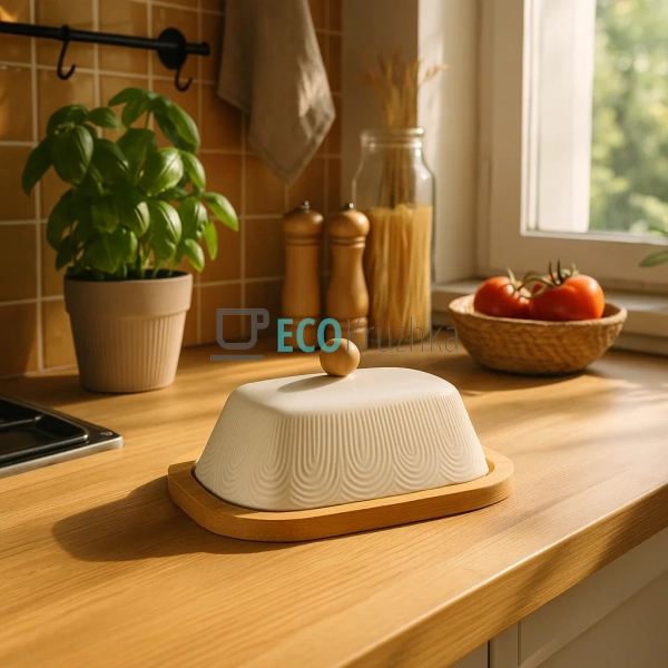 Маслянка керамічна на бамбуковій підставці 20.8 х 7 см P ...