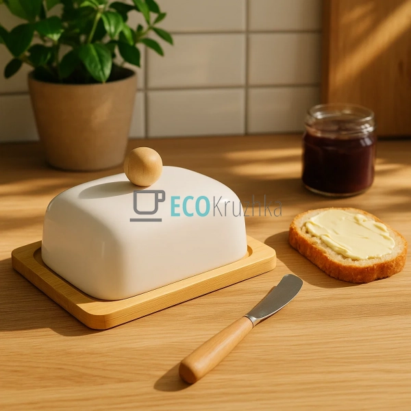 Маслянка керамічна на бамбуковій підставці PJ03430