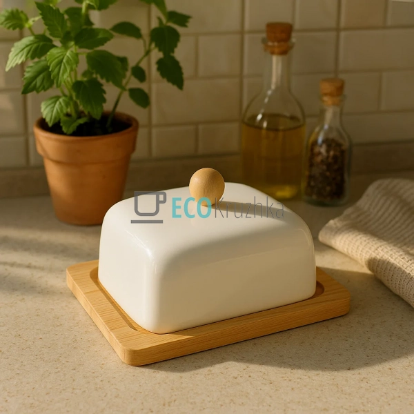 Маслянка керамічна на бамбуковій підставці PJ03430