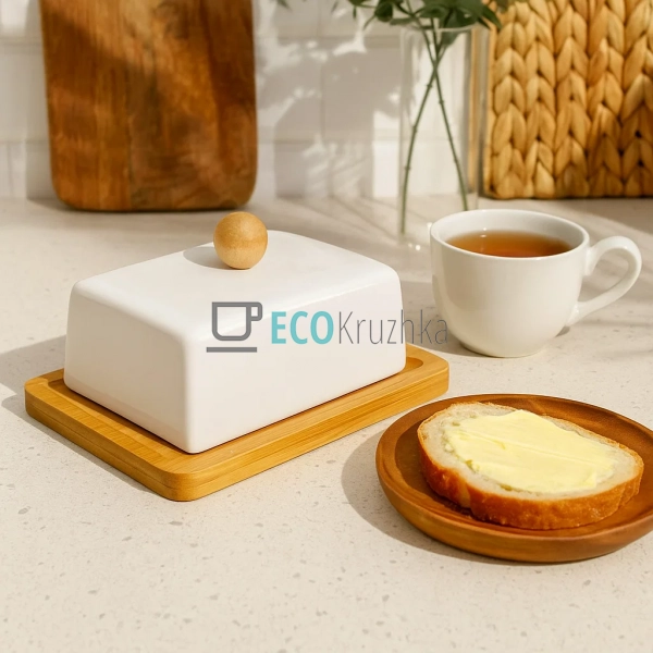 Маслянка керамічна на бамбуковій підставці 15 х 5.5 см   ...