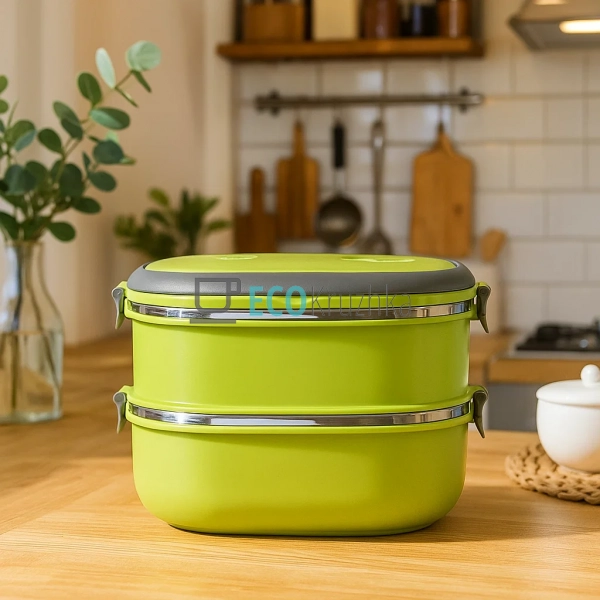 Ланч-бокс подвійний 1800 мл нержавіючий Kamille салатови ... Ланч-бокс подвійний 1800 мл нержавіючий Kamille салатови ...