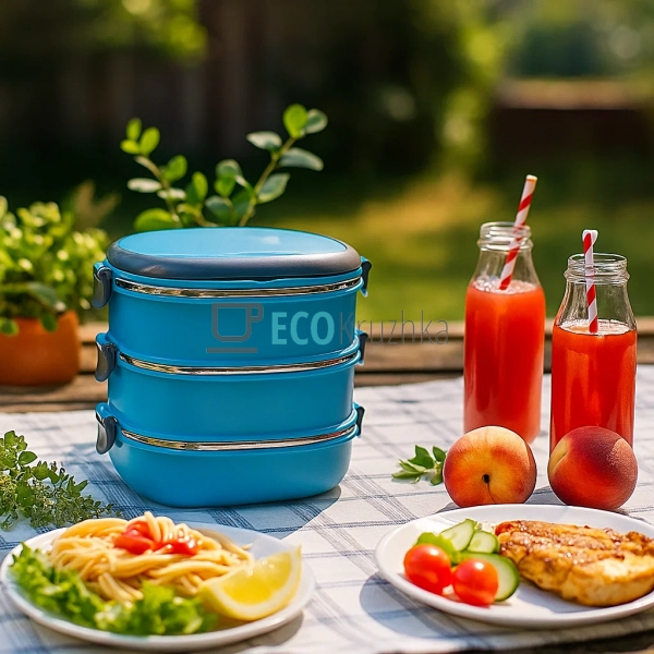 Ланч-бокс потрійний 2700 мл нержавіючий Kamille блакитни ... Ланч-бокс потрійний 2700 мл нержавіючий Kamille блакитни ...