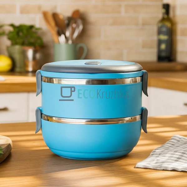 Ланч бокс обідній подвійний Kamille 2 х 700 мл Блакитний KM-2106 Ланч бокс обідній подвійний Kamille 2 х 700 мл Блакитний KM-2106