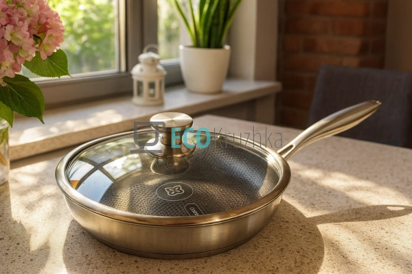 Глибока сковорода нержавіюча професійна з кришкою 20 х 4 ... Глибока сковорода нержавіюча професійна з кришкою 20 х 4 ...