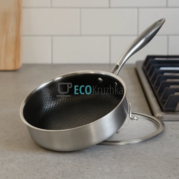 Глибока сковорода нержавіюча професійна з кришкою 24 х ... Глибока сковорода нержавіюча професійна з кришкою 24 х ...