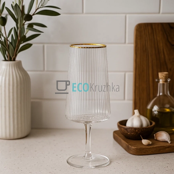 Келих для вина, коктейлів ребристих із золотим обідком 4 ... Келих для вина, коктейлів ребристих із золотим обідком 4 ...