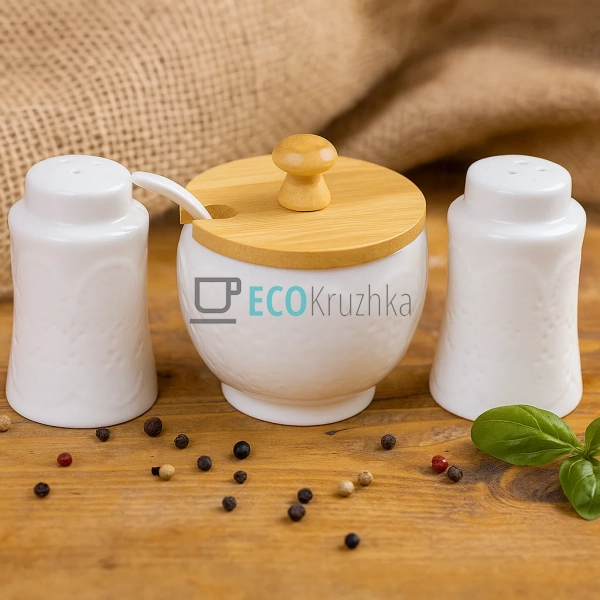 Набір на бамбуковій підставці три предмети ( цукорниця,  ...