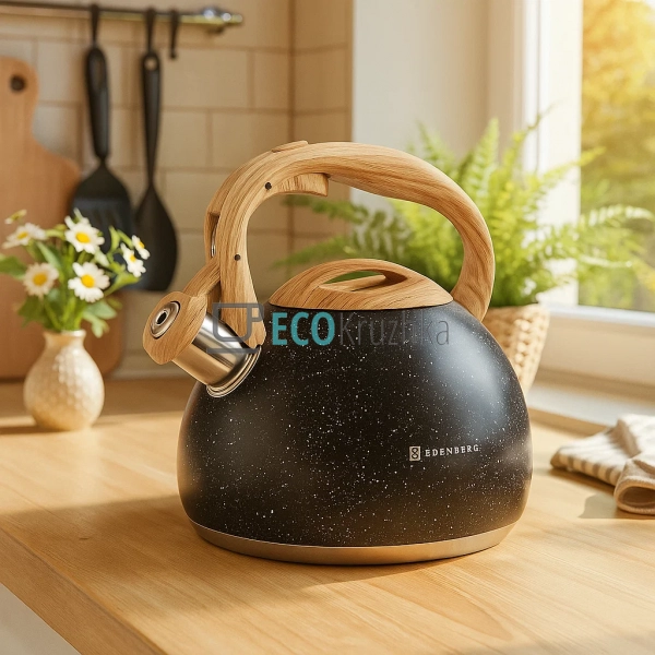 Чайник Edenberg Чорний 3л із нержавіючої сталі із свистк ... Чайник Edenberg Чорний 3л із нержавіючої сталі із свистк ...