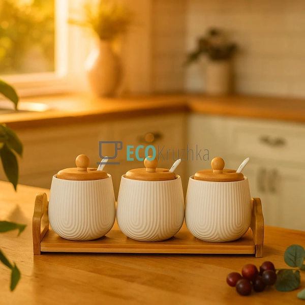 Набір банок із ложками (3 шт) 350мл для сипучих продукті ...