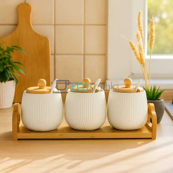 Набір банок із ложками (3 шт) 350мл для сипучих продукті ...