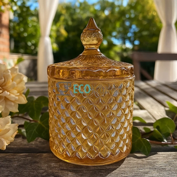 Цукорниця 300мл з кришкою скляна Crystal , Золотий (992- ...