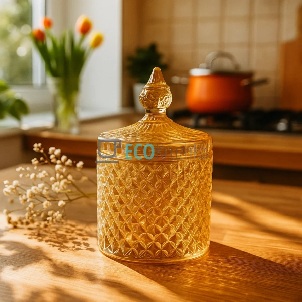 Цукорниця 300мл з кришкою скляна Crystal , Золотий (992- ...