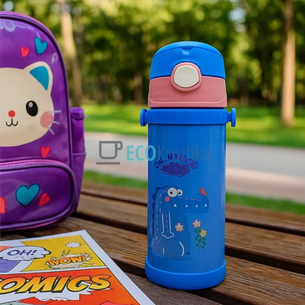 Термос дитячий поїлка з трубочкою 350 мл Динозавр Синій ... Термос дитячий поїлка з трубочкою 350 мл Динозавр Синій ...