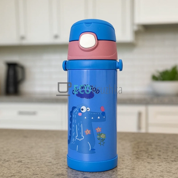 Термос дитячий поїлка з трубочкою 350 мл Динозавр Синій ... Термос дитячий поїлка з трубочкою 350 мл Динозавр Синій ...