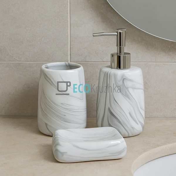Набір для ванної (3 предмети): дозатор 425мл, склянка 45 ... Набір для ванної (3 предмети): дозатор 425мл, склянка 45 ...