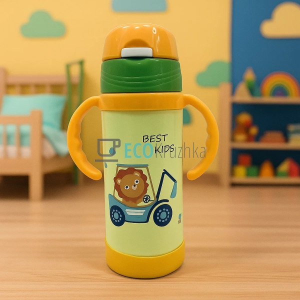 Термопоїлка з трубочкою 320 мл Левенятко Жовтий (1775L) Термопоїлка з трубочкою 320 мл Левенятко Жовтий (1775L)