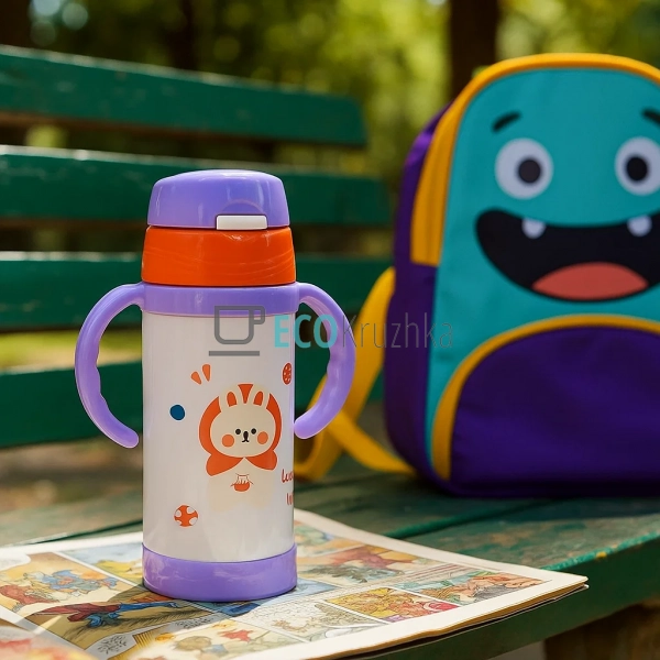 Термопоїлка з трубочкою 320 мл Зайчик Фіолетовий (1775L) Термопоїлка з трубочкою 320 мл Зайчик Фіолетовий (1775L)