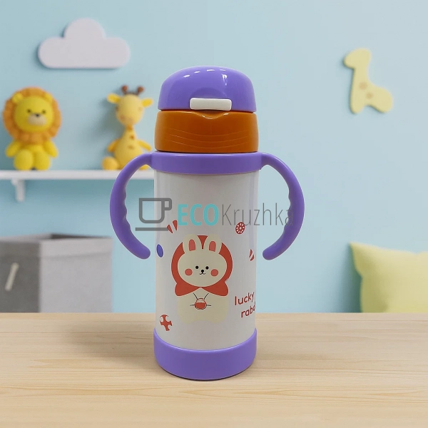 Термопоїлка з трубочкою 320 мл Зайчик Фіолетовий (1775L) Термопоїлка з трубочкою 320 мл Зайчик Фіолетовий (1775L)