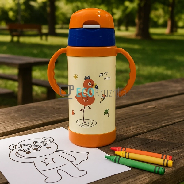 Термопоїлка з трубочкою 320 мл Фламінго Помаранчевий (17 ... Термопоїлка з трубочкою 320 мл Фламінго Помаранчевий (17 ...