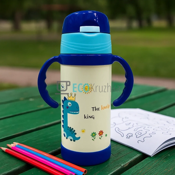 Термопоїлка з трубочкою 320 мл Динозавр Синій (1775L) Термопоїлка з трубочкою 320 мл Динозавр Синій (1775L)