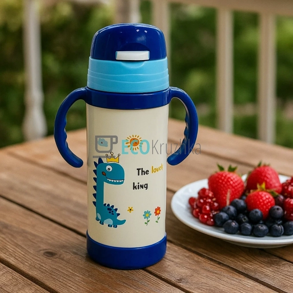 Термопоїлка з трубочкою 320 мл Динозавр Синій (1775L) Термопоїлка з трубочкою 320 мл Динозавр Синій (1775L)