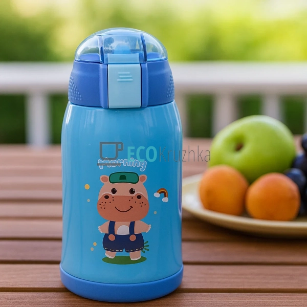 Термос дитячий поїлка з трубочкою Бегемот 400 мл EK12427 Термос дитячий поїлка з трубочкою Бегемот 400 мл EK12427