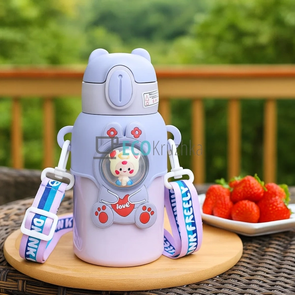 Термос дитячий поїлка з трубочкою 400 мл Фіолетовий (MT- ...