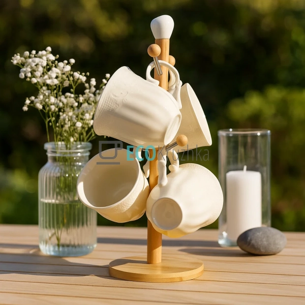 Набір чашок на бамбуковій підставці 300 мл Interos PJ031 ...