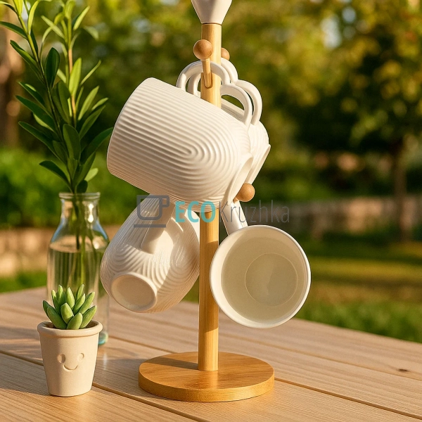 Набір чашок на бамбуковій підставці 300 мл Interos PJ034 ... Набір чашок на бамбуковій підставці 300 мл Interos PJ034 ...