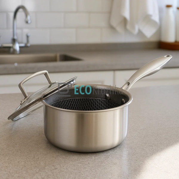 Ківш 1.5л нержавіючий професійний з кришкою 16x8.5 см Et ... Ківш 1.5л нержавіючий професійний з кришкою 16x8.5 см Et ...