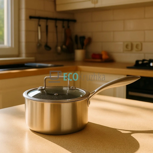 Ківш 1.5л нержавіючий професійний з кришкою 16x8.5 см Et ... Ківш 1.5л нержавіючий професійний з кришкою 16x8.5 см Et ...