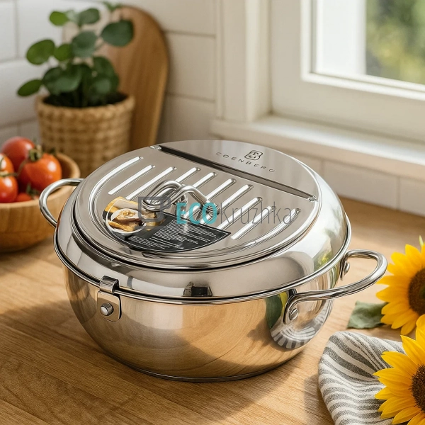 Фритюрниця з нержавіючої сталі 3.4 л з термометром для ... Фритюрниця з нержавіючої сталі 3.4 л з термометром для ...