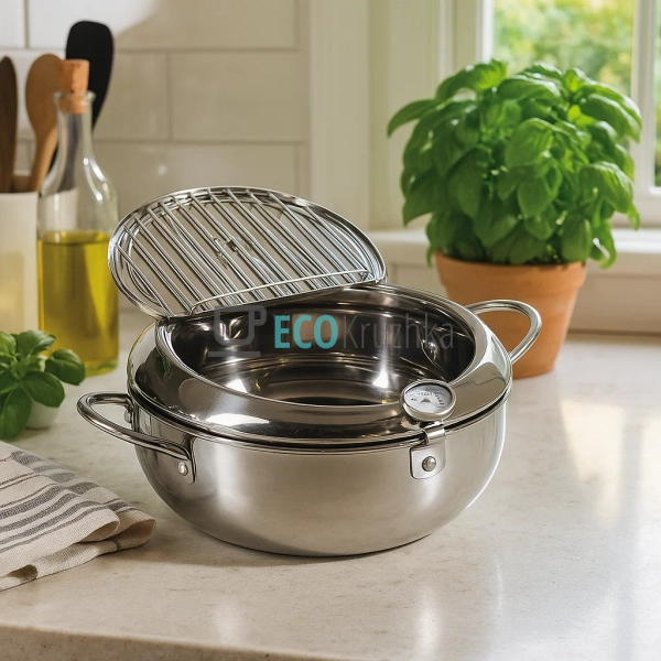 Фритюрниця з нержавіючої сталі 3.4 л з термометром для ... Фритюрниця з нержавіючої сталі 3.4 л з термометром для ...