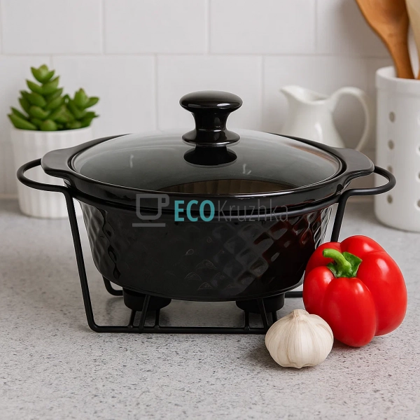 Марміт керамічний круглий 1.5 л зі скляною кришкою на ме ... Марміт керамічний круглий 1.5 л зі скляною кришкою на ме ...