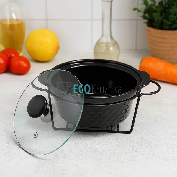 Марміт керамічний круглий 1.5 л зі скляною кришкою на ме ... Марміт керамічний круглий 1.5 л зі скляною кришкою на ме ...