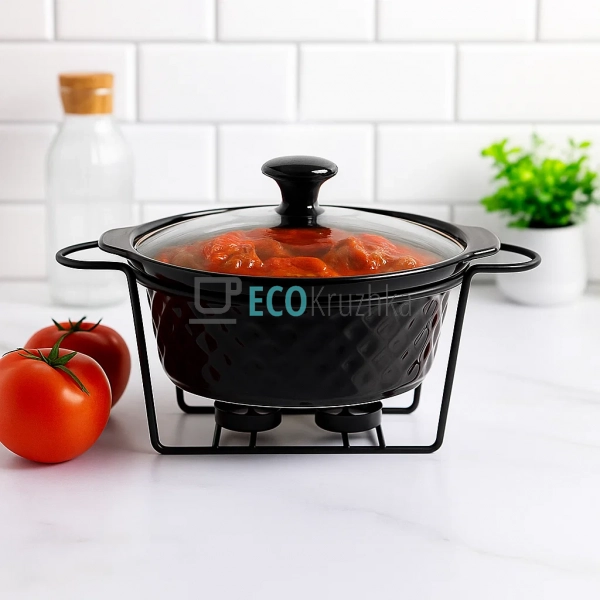 Марміт керамічний круглий 2.5 л зі скляною кришкою на ме ... Марміт керамічний круглий 2.5 л зі скляною кришкою на ме ...