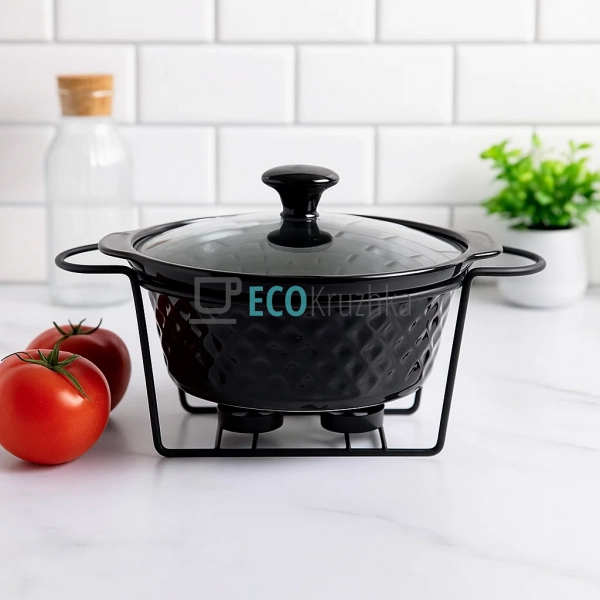 Марміт керамічний круглий 2.5 л зі скляною кришкою на ме ... Марміт керамічний круглий 2.5 л зі скляною кришкою на ме ...