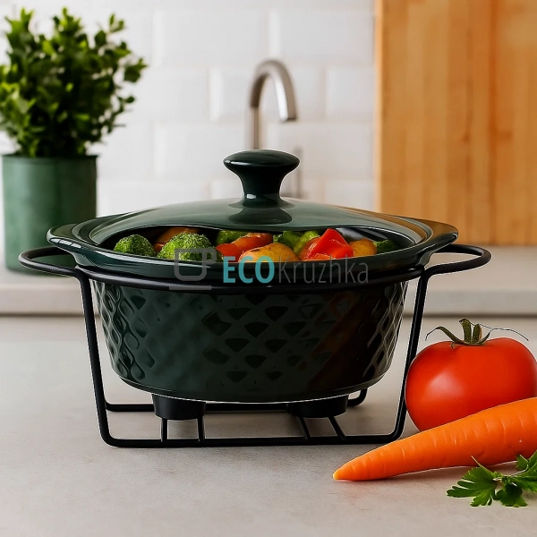 Марміт керамічний круглий 3.5 л зі скляною кришкою на ме ... Марміт керамічний круглий 3.5 л зі скляною кришкою на ме ...