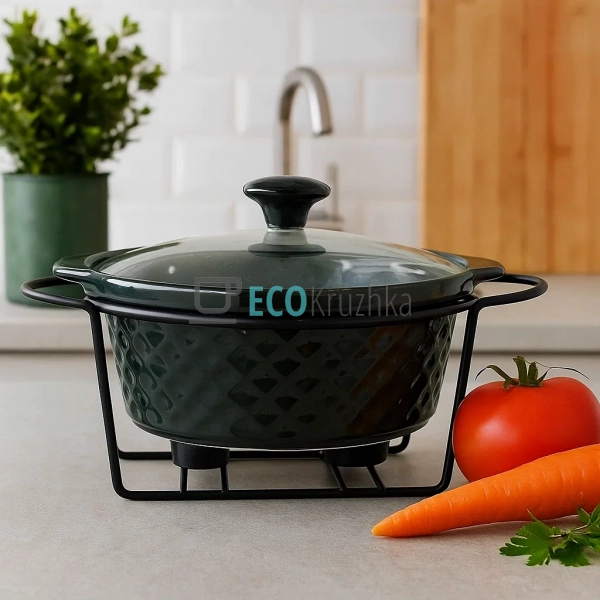 Марміт керамічний круглий 3.5 л зі скляною кришкою на ме ... Марміт керамічний круглий 3.5 л зі скляною кришкою на ме ...